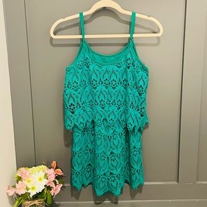Francesca's Crochet/ Lace Romper - Green